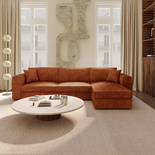 Premium Interiors - Rechthoekige hoekbank MIKA - zacht aanvoelende geweven stof terracotta 292cm