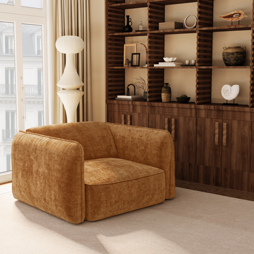 Premium Interiors - Fauteuil LOMI - gewaafd fluweel karamel 118cm