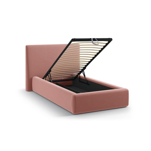 Cosmopolitan Design - Opbergbed met hoofdeinde Asti 90x200cm flueel roze - 220x130x95cm