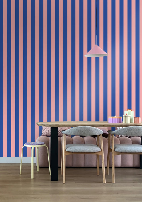 ESTAhome behang strepen licht roze en blauw - 53 cm x 10.05 m - 139907