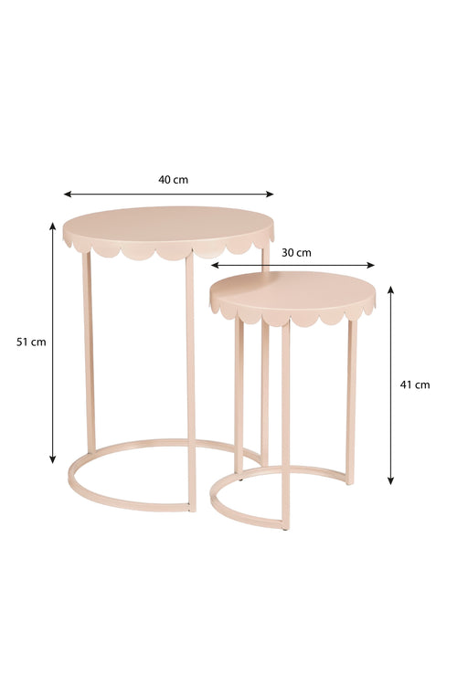 Mica Decorations Lara Bijzettafel - Set van 2 - H51 x Ø40 cm - Metaal - Lichtroze