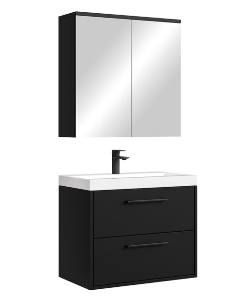 Badplaats Badkamermeubel Set Florence 01 60 cm – Mat Zwart – Hangend Wastafelmeubel met Spiegelkast