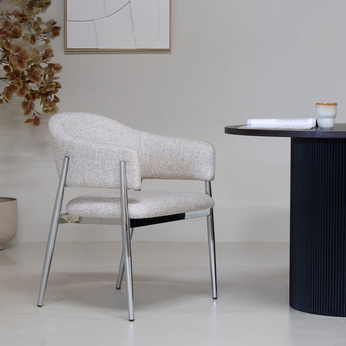 DÉJA Living Eetkamerstoel Dénia - Beige/Chrome Stof - Set van 2 - vtwonen shop