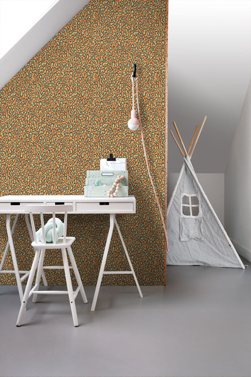 ESTAhome behang panterprint oranje en groen - 50 x 900 cm - 132203