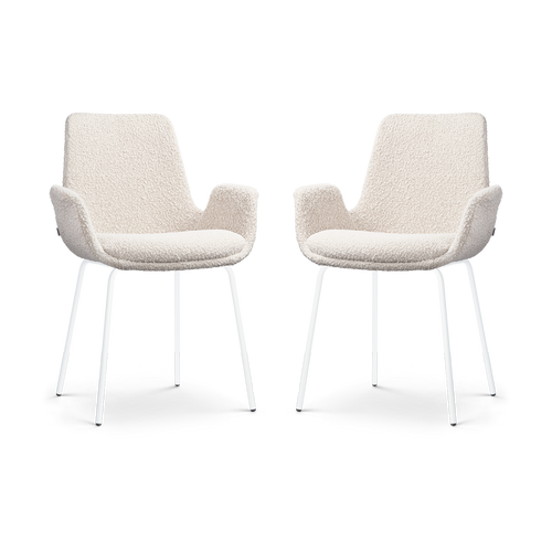 Nolon Nora-Eef Eetkamerstoelen Set van 2 - Bouclé Beige - Witte Poten - vtwonen shop