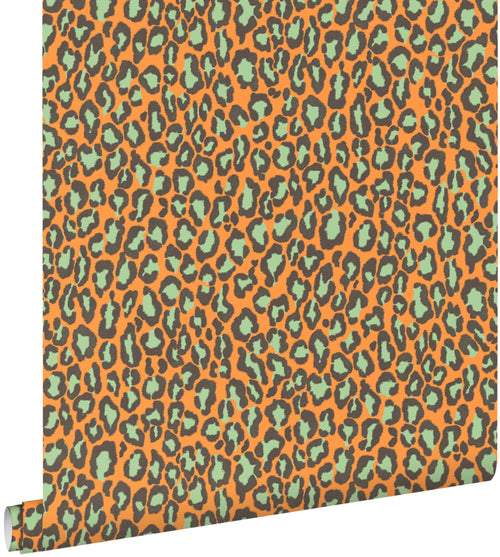 ESTAhome behang panterprint oranje en groen - 50 x 900 cm - 132203