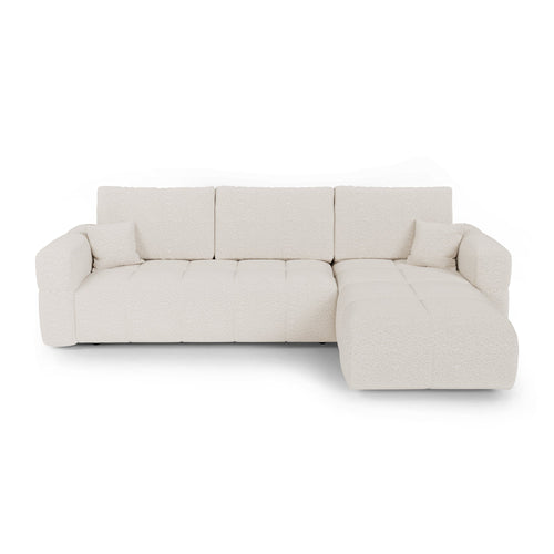 Premium Interiors - Rechthoekige hoekbank met slaapfunctie en opbergruimte VIBE - bouclé-stof crème 286cm