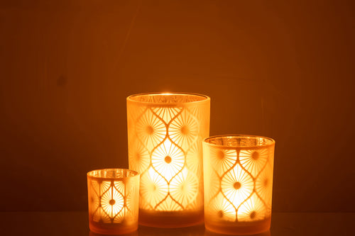 J-Line windlicht Ruit Bloemen - glas - geel - large - vtwonen shop