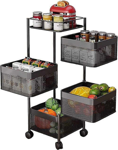 FurniLux Keukenrek met 4 Manden - Functioneel en Stijlvol Zwart Metaal - 28x28x77 cm - vtwonen shop