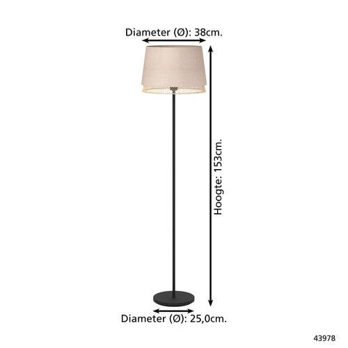EGLO vloerlamp Tabley - e27 - 153 cm - natuur/bruin/zwart - textiel