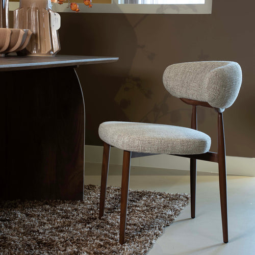 DÉJA Living Eetkamerstoel Milan - Beige/Walnoot Stof - Set van 2