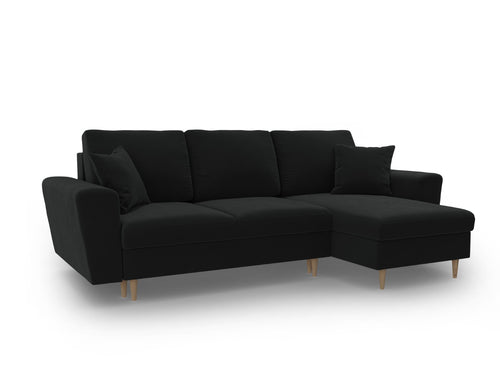 Cosmopolitan Design Omkeerbare converteerbare hoekbank met opbergdoos Kyoto 4-zits, flueel zwart - 145x241x88cm