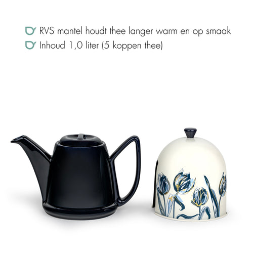 Bredemeijer - Theepot jubileum Cosy Manto 1,0L blauw/tulp - Limited Edition - vtwonen shop