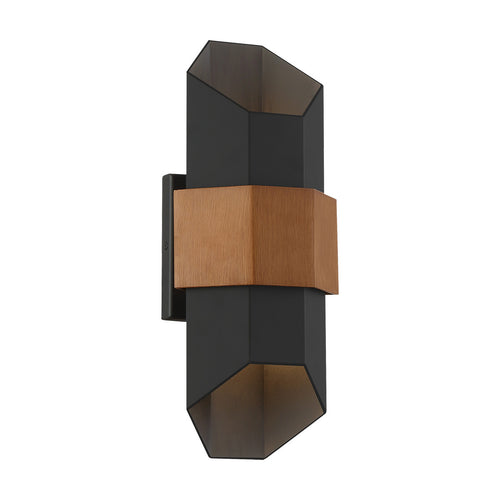 Elstead Quoizel Chasm Outdoor Up Down Wandlamp Mat Zwart (met geschilderde houtlook band), 3000K, IP44