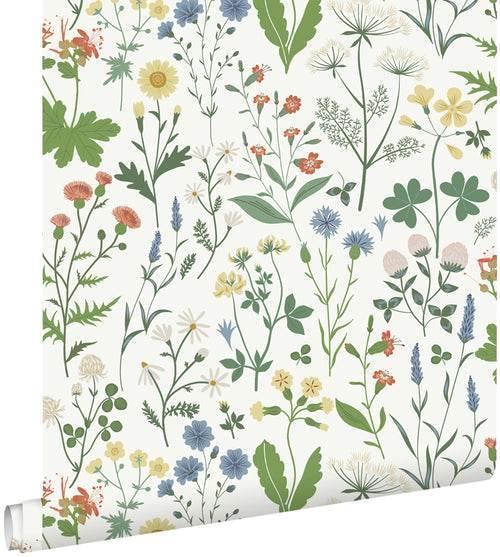 ESTAhome behang veldbloemen multicolor op wit - 0,53 x 10,05 m - 139390 - vtwonen shop