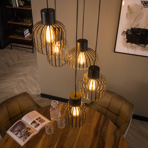 Giga Meubel Hanglamp Getrapt - Zwart Metaal - 5-Lichts - 180x47x47cm - vtwonen shop