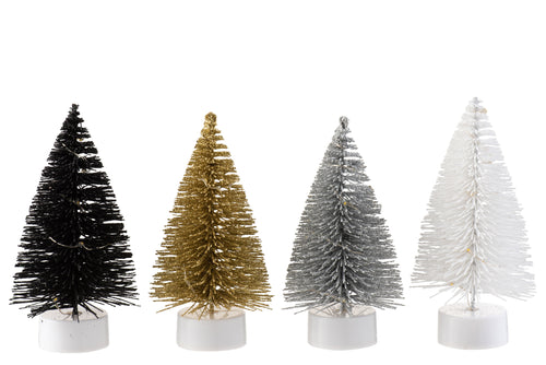 J-Line display Kerstboom -  kunststof - wit/zilver/goud/zwart - 12 stuks - LED lichtjes