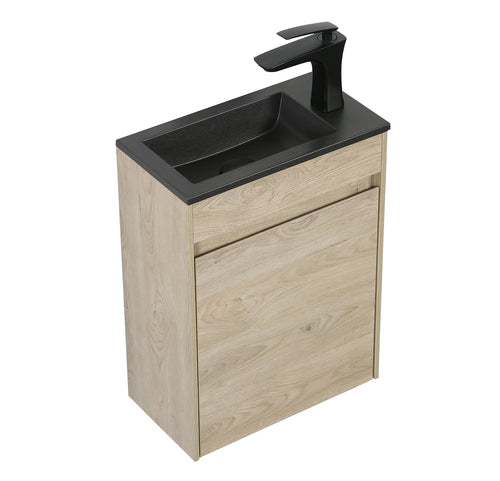 Badplaats Toiletmeubel Sinta 40 x 22 cm – Kastanje Eiken – Fonteinmeubel met Zwarte Wastafel