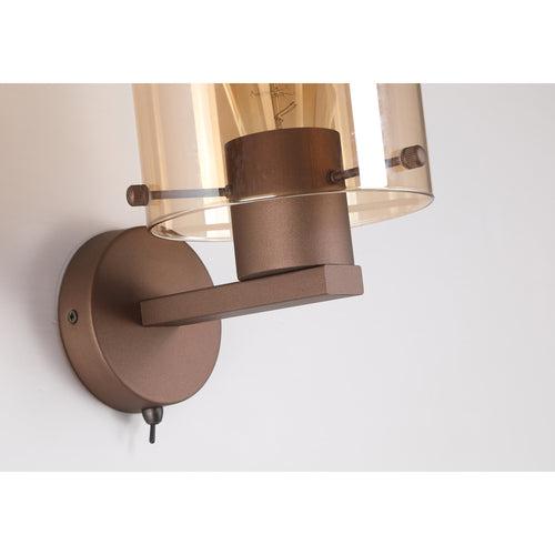 Searchlight Sweden 1-lichts wandlamp mokka metaal & amber glas