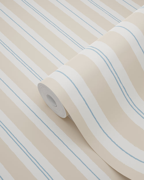 ESTAhome behang strepen beige en blauw - 50 x 900 cm - 131958