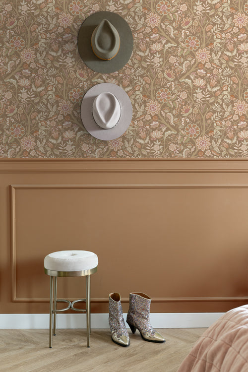 ESTAhome behang vintage bloemen bruin en roze - 50 x 900 cm - 131329