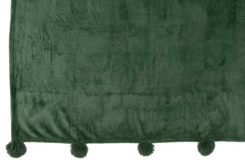 J-Line plaid Pompom - polyester - donkergroen - 170 x 130 cm