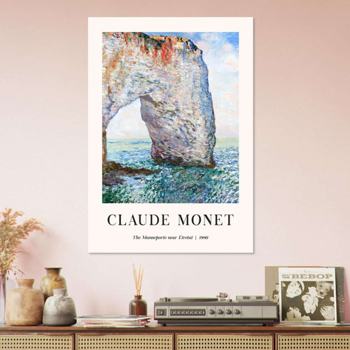 Artfulprints Poster met Lijst Claude Monet - The Manneport near Étretat   - 70x100 cm - Lichtblauw