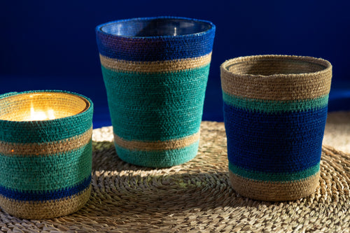 J-Line geurkaars Mand - Seaside Bliss - glas - blauw - medium - 55U