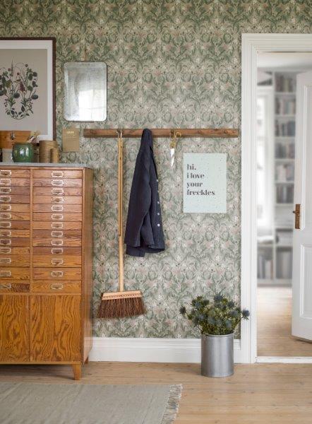 Borastapeter behang vintage bloemen in art nouveau stijl vergrijsd groen - 53 cm x 10.05 m - 660408