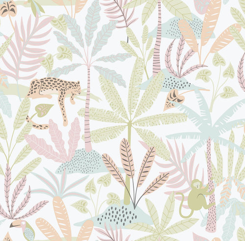 Sanders & Sanders behang jungle dieren groen, roze en blauw - 53 cm x 10.05 m - 640630