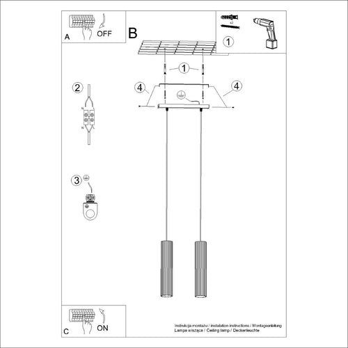 Sollux Lighting Hanglamp KARBON 2 beige - 30x6,5x90cm