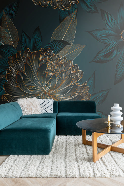 Sanders & Sanders fotobehang bloemen diepblauw - 350 x 279 cm - 600997