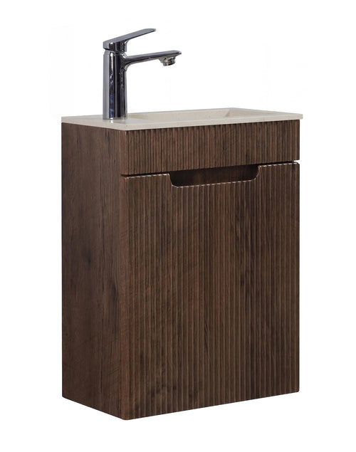 Badplaats Toiletmeubel Thermis 40 x 22 cm – Walnoot Bruin – Fonteinmeubel met Beige Wastafel
