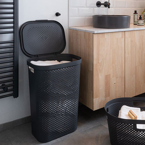 Curver Infinity Recycled Dots Wasmand met deksel - 60L - Antraciet - vtwonen shop