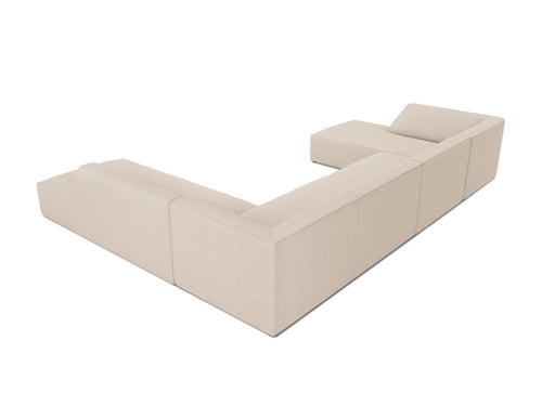 Micadoni Panoramische hoekbank rechts Ruby 7-zits, structurele stof, beige - 273x366x69cm