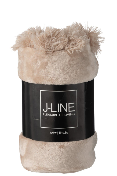 J-Line plaid Pompom - polyester - donkerbeige - 170 x 130 cm