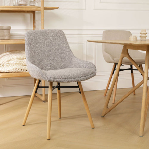 Nolon Nena-Isa Eetkamerstoelen Set van 2 - Bouclé Taupe - Houten Poten - vtwonen shop