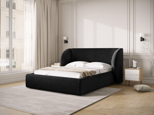 Micadoni Opbergbed met hoofdeinde Miley 160x200cm, chenille, zwart - 230x207x100cm