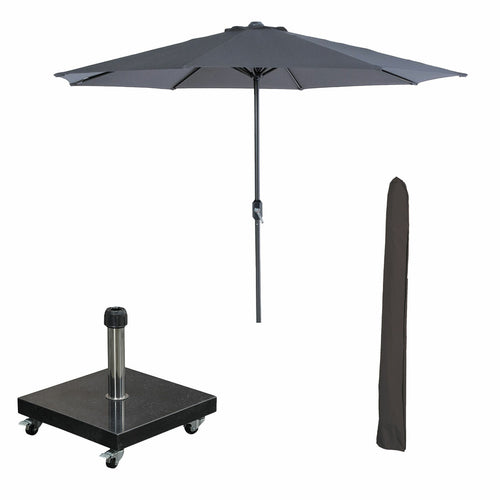 Garden Impressions stokparasol Lotus d grijs Ø300 cm met 40kg Eureka voet en hoes