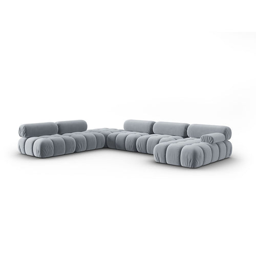 Cosmopolitan Design - Modulaire panoramische hoekbank links Cortina 7-zits, flueel lichtblauw - 282x376x70cm
