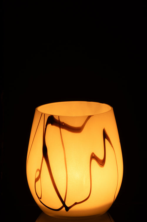 J-Line windlicht Rookeffect - glas - wit/zwart