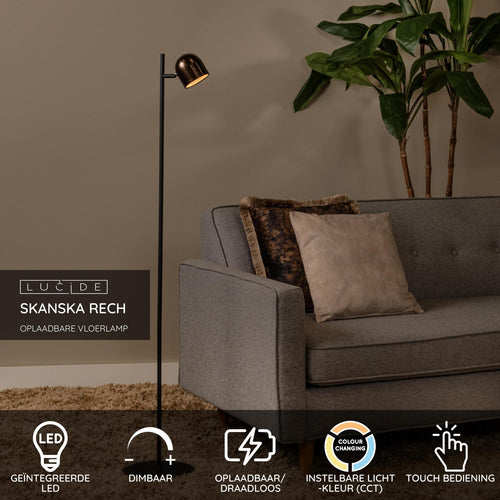 Lucide vloerlamp SKANSKA RECH - Geïntegreerde LED - Koffie - vtwonen shop
