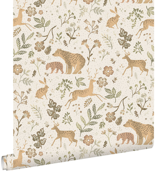 ESTAhome behang bos met bosdieren gebroken wit en beige - 53 cm x 10.05 m - 139525
