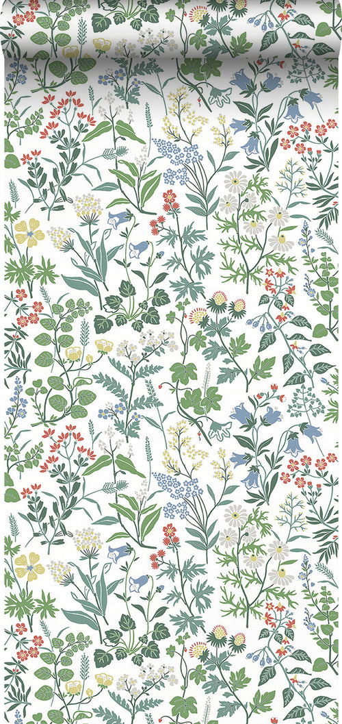 Borastapeter behang veldbloemen blauw en groen - 53 cm x 10.05 m - 660020 - vtwonen shop