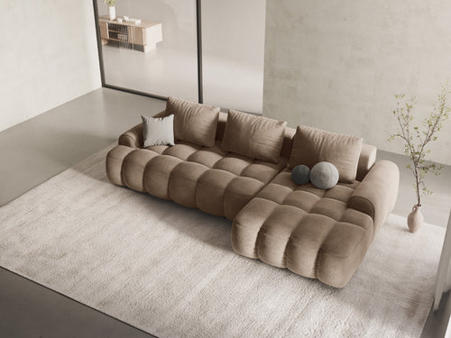 Cosmopolitan Design Converteerbare hoekbank rechts met opbergdoos Linz 3-zits, flueel donkerbeige - 142x275x84cm
