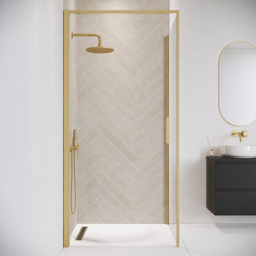 Badplaats Douchecabine Alava 80 x 80 x 190 cm – Goud – Douchewand met Draaideur