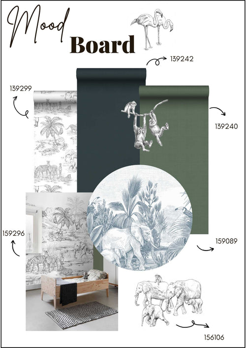 ESTAhome muursticker jungle dieren zwart wit - 47.5 x 66 cm - 156106 - vtwonen shop