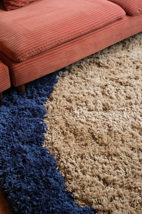 Interieur05 vloerkleed Pilo - hoogpolig - beige/blauw - Ø240 cm