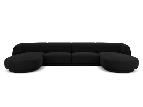 Micadoni Panoramische bank Miley 5-zits, flueel, zwart - 156x330x70cm