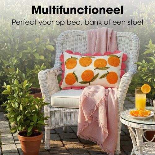 Mica Decorations Oranges Sierkussen - Kussen met Kussensloop - 65 x 45 cm - Kussens Woonkamer Woondecoratie - Binnenkussen Katoen - Woonkussen